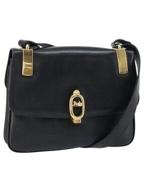 Authentic CELINE Horse Carriage Shoulder Bag Leather Black Gold